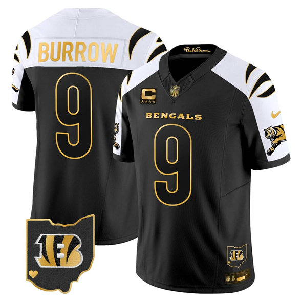 Youth Cincinnati Bengals #9 Joe Burrow Black 2024 F.U.S.E. Gold Vapor Limited Alternate Stitched Jersey